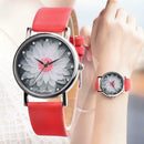 Waterproof Quartz Watch Women Rhinestone Flower Print Wristwatch (Red) A