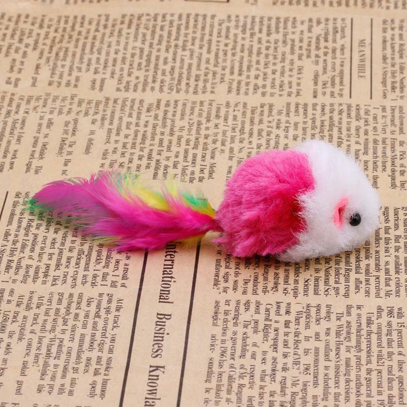 2x Small Soft Plush False Mouse Cat Pet Toys Colorful Feather Pet Playing Toys D