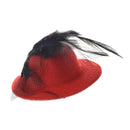 Women Party Rhinestone Decor Black Feather Red Mini Top Hat Fascinator Hair R5S8