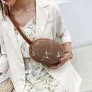 Women'S Straw Braided Cross-Body Bag Round Flower Embroidery Ethnic Wind Me