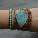 Latest Leather Wrap Beaded Bracelet Huge Ocean Stone Bracelet Chic Jewelry BH9O3