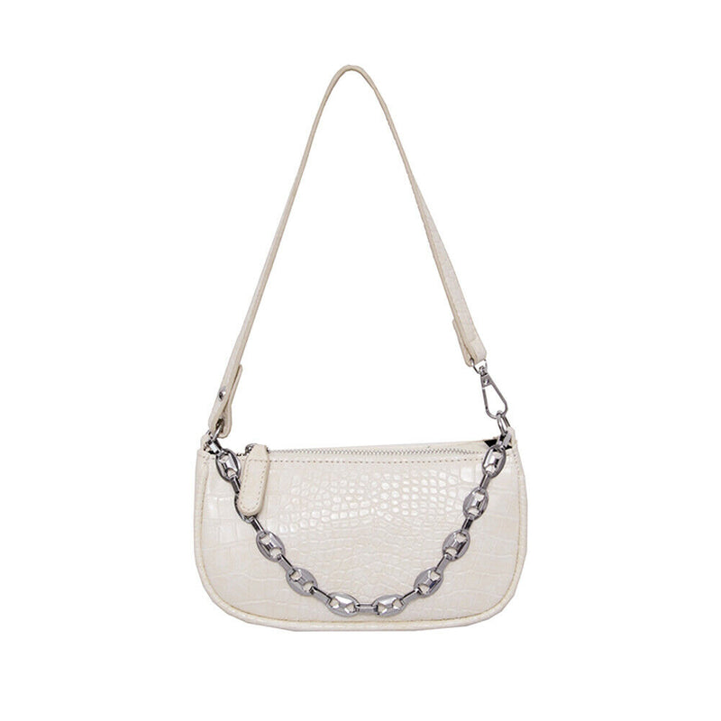 Alligator Pattern Shoulder Totes Bag Women Leather Chain Handbag (Beige)