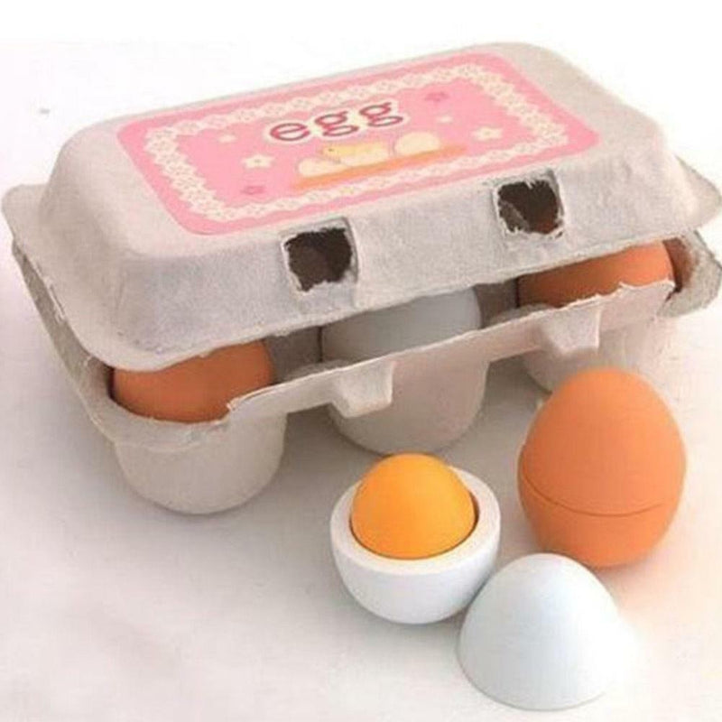 6PCS Wooden Eggs Yolk Pretend Play Kitchen Food Cooking Kids Children Baby Z