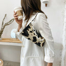Cow Print Handbag Women PU Acrylic Chain Underarm Shoulder Bags (Beige)