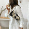 Cow Print Handbag Women PU Acrylic Chain Underarm Shoulder Bags (Beige)