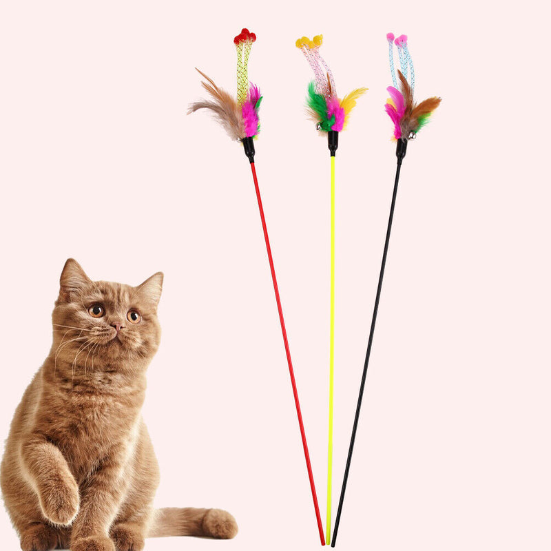 5pcs Funny Elastic Plastic Long Pole Colorful Flower Sticks Feather Tease A