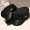 Leather Military Hat  Sailor Hats Flat Top Captain Cap Travel Cadet HatB Hn