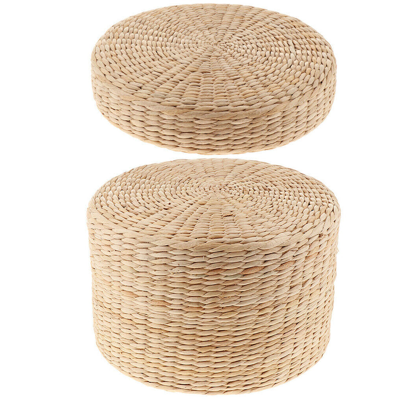 2Pcs 12 inch Rustic Floor Cushion Straw Pouf Seat Meditation Ottoman Home Decor,