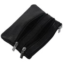 Leather Change Coin Purse with 4 Pockets and Keychain for Women Black