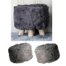 2pcs 16" Comfy Furry Footstool Cover Round Stool Slipcovers Protector Gray