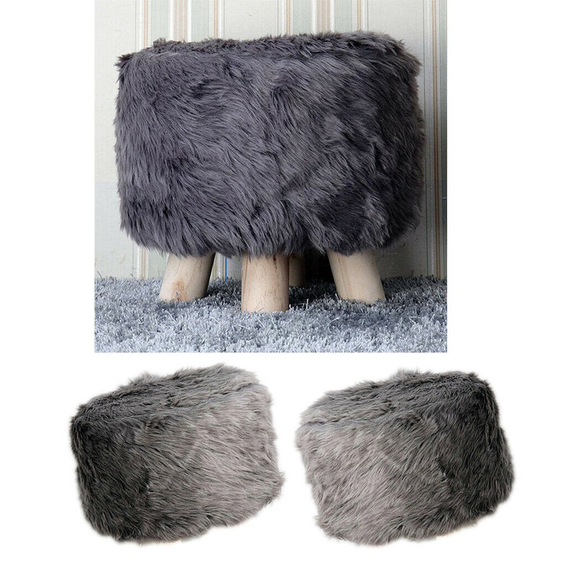 2pcs 16" Comfy Furry Footstool Cover Round Stool Slipcovers Protector Gray