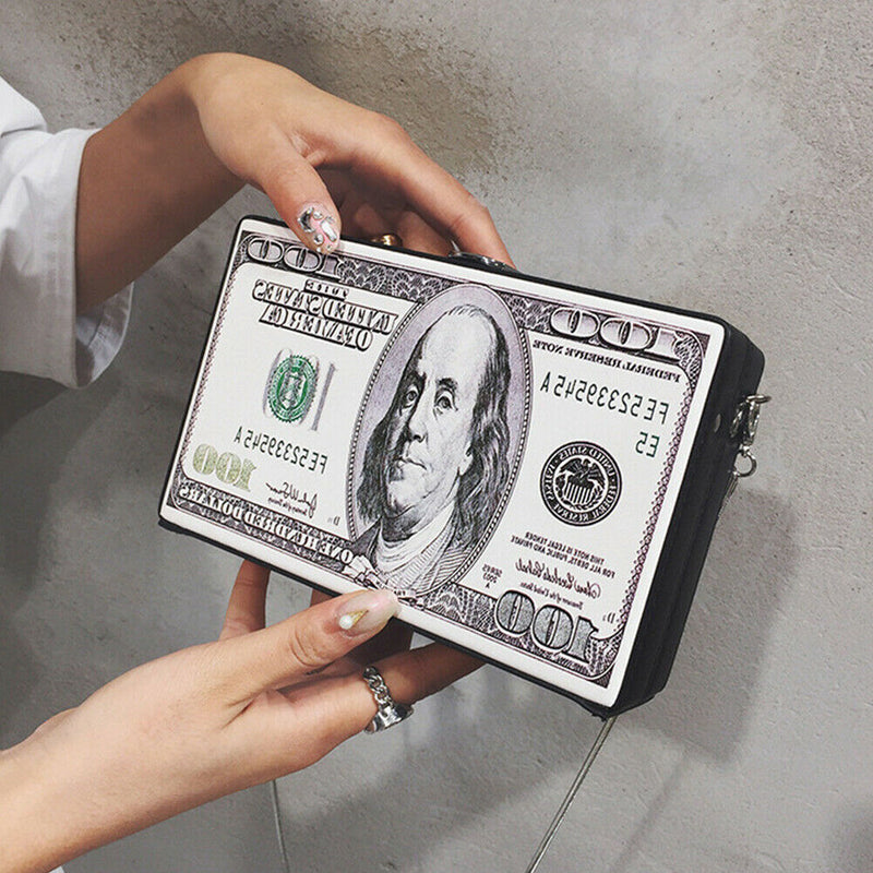 Dollar Pattern Clutch Crossbody Bag For Women Single Shoulder PVC Chain Purse