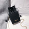 Elegant Leather Messenger Bag Women Shoulder Drawstring Handbag (Black)