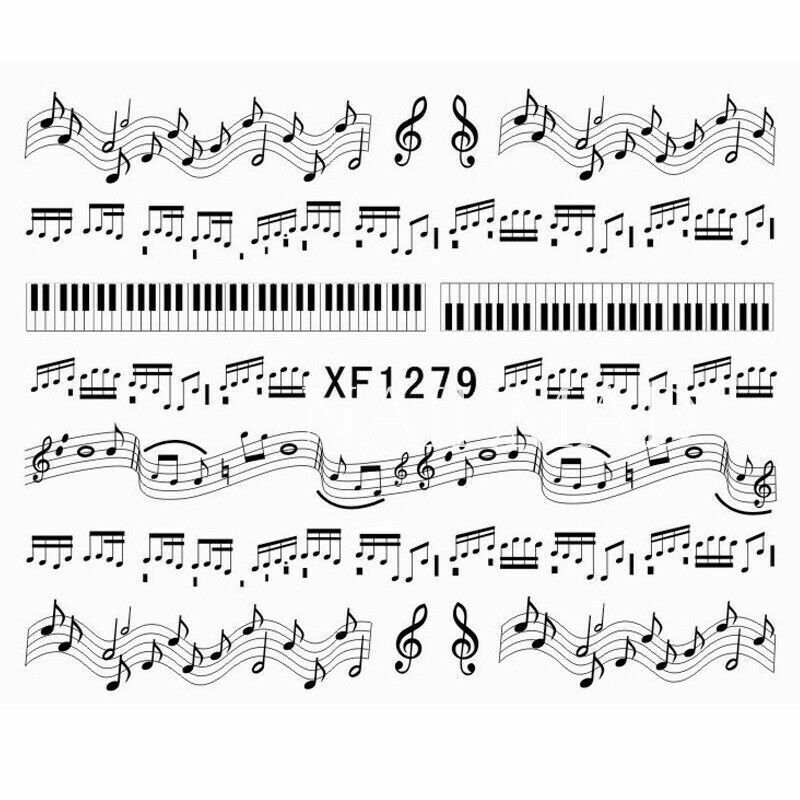 Women Music Note Water Transfer Nail Stickers Nail Tip Art Decals ManicureD S1K7