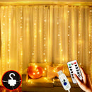 Xmas LED Fairy Lamp Remote Control Curtain String Light (Hook)(Warm Light)