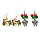 2 Pairs Novelty Christmas Gift Party Dangle Xmas Santa Bell Snowman Earrings