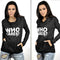 Autumn Pile Collar Letter Print Pullover Women Long Sleeve Tops (Black M)