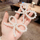 Girl Pearls Bowknot Barrette Korean Women Fringe Hair Clip Ponytail Headwear