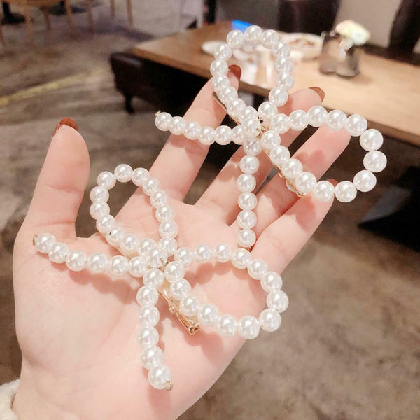 Girl Pearls Bowknot Barrette Korean Women Fringe Hair Clip Ponytail Headwear