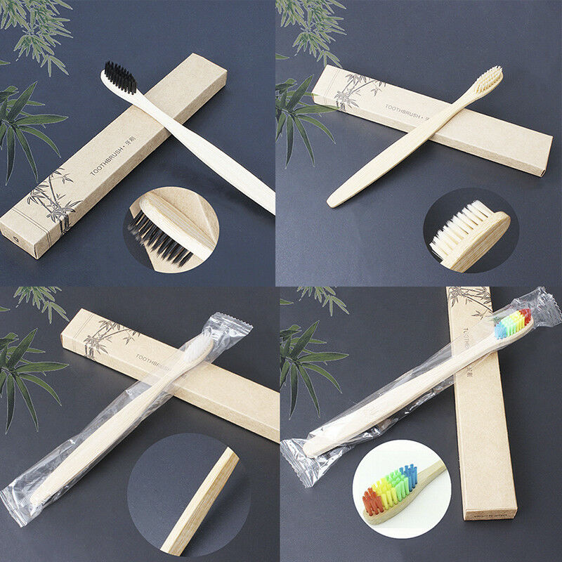 Medium-Bristle Bamboo Toothbrush RainbowWood Teeth Brush Fibre WoodenHands sp