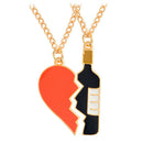 2PCS/Set Heart Wine Pendant Necklace Best Friend Couple Chain Jewelry Gifts ME
