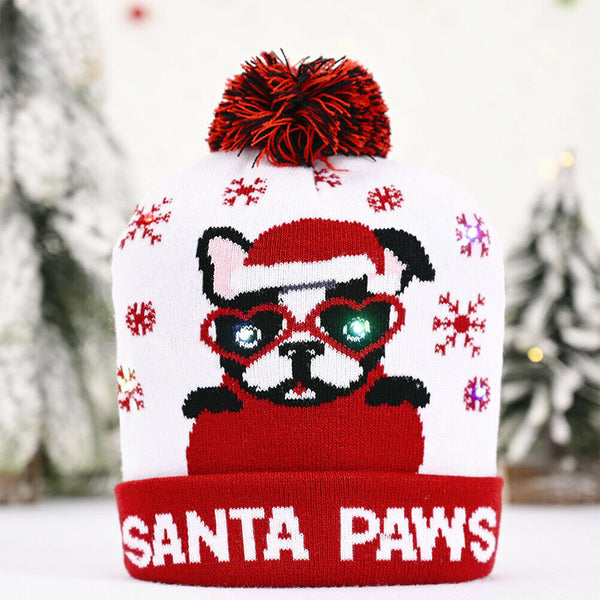 Colorful LED Light Christmas Hat Snowman Luminous Knitted Cap Beanie (D) A#S