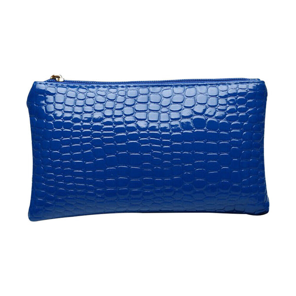 Retro Crocodile Leather Women Clutch Bag Zipper Purse Handbag (Dark Blue)