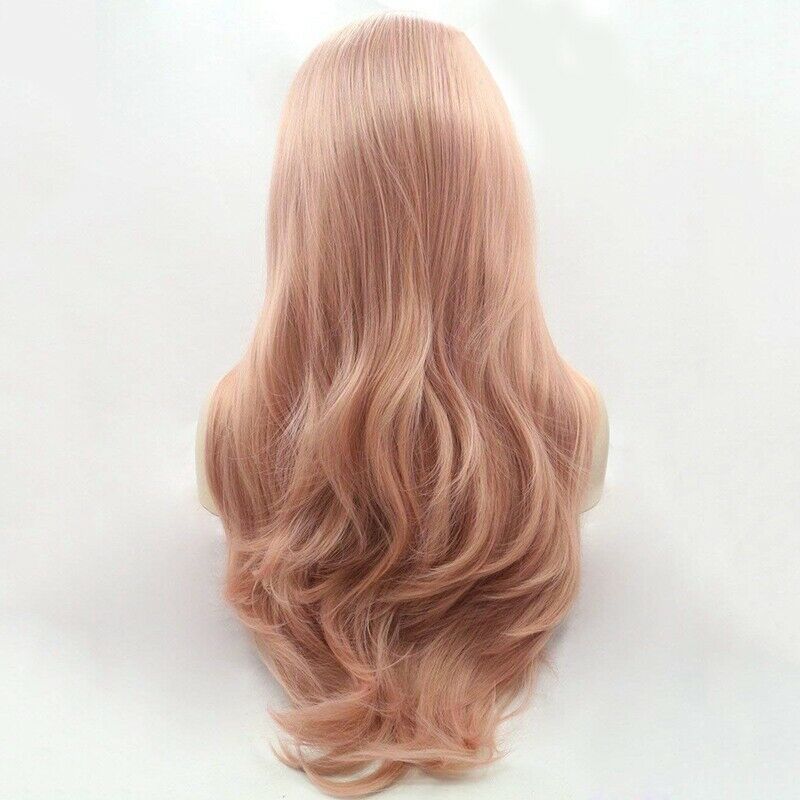 Fashion Pink Wig Glueless Long Natural Wavy Middle Part Synthetic Wigs For  U8S6