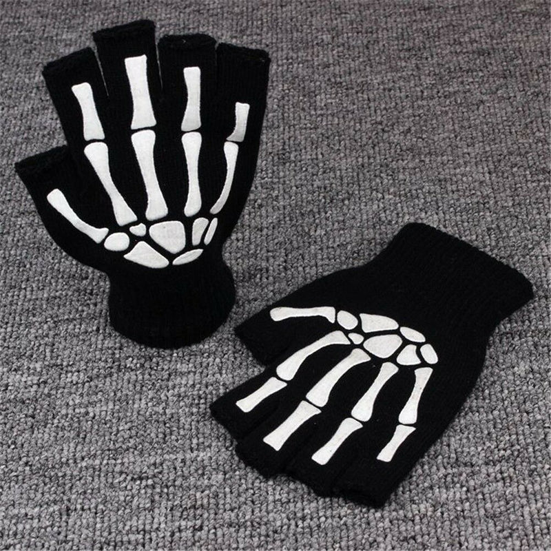 1 Pair Women Unisex Knitting Warmer Black Skeleton Claw Fingerless Gloves 17cm