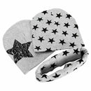 Kids Boys Girls 3Pcs Set Stars Prints O-Ring Scarf Neckerchief+Cute Beanies V5D5
