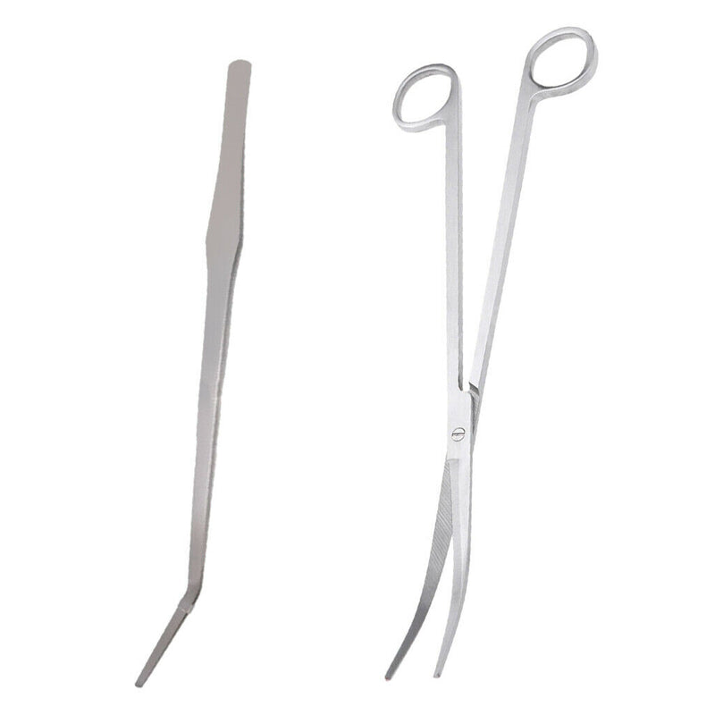 Stainless Steel Aquarium Live Tank Plant Landscaping Elbow Scissor & Tweezer