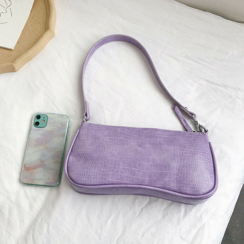 Women Totes Bags Alligator PU Elegant Shopping Shoulder Handbag (Purple)