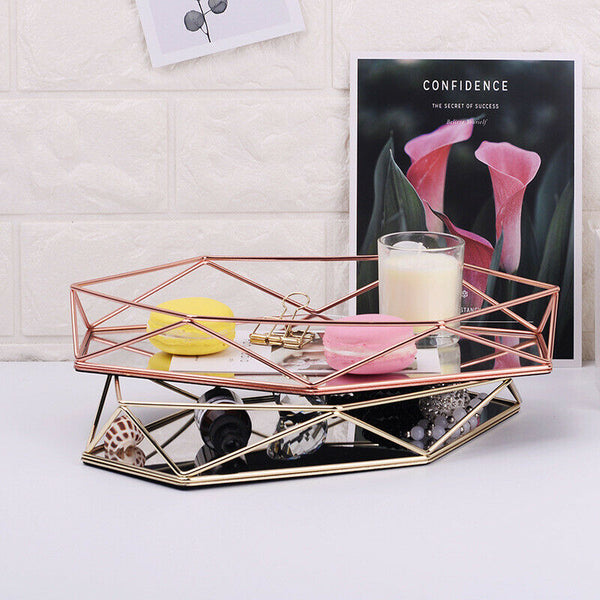 Nordic Style Glass Copper Geometry Hexagon Storage Basket Boxes Simplicity  Z2V7