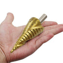 Golden Titanium HSS4241 Step Drill Bit Triangle Handle Spiral-Groove 15sizes
