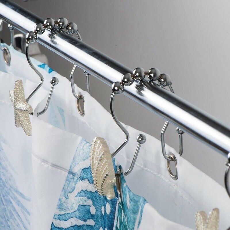 Rust Resistant Double Hooks Glide Shower Ring Hangs For Both Shower Curtain K2Y9