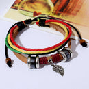 Retro Leather Weave Rope Bracelet Beads Leaf Charm Bangles Jewelry (Brown) A