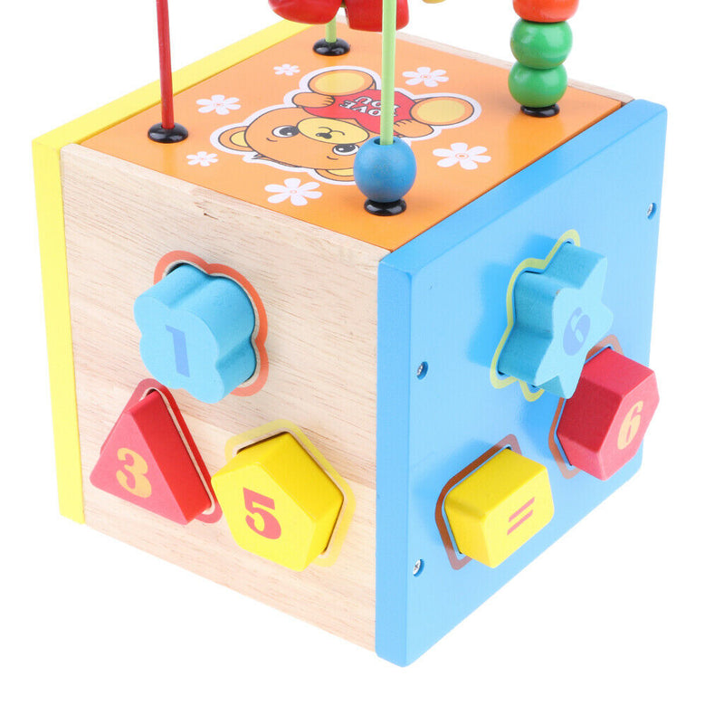 Activity Cube Toys Baby Montessori  Educational Wooden Bead Maze Shape Sorter