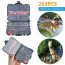 263PCS Fish Tackle Box Fishing Accessories Case Fish Hook Lure Parts Kit Set Gw
