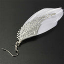 One Pair Women Angel Wing White Feather Dangle Earring Long Earrings Jewelry  JR