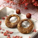New Jewelry Handmade Bohemian Wooden Rattan Wicker Straw Drop Earrings Vint