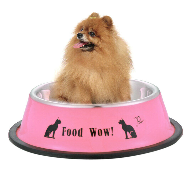 Stainless Steel Anti-skid Dog Cat Food Water Bowl Pet Feeding Tool Pink A
