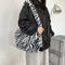 Autumn Zebra Pattern Shoulder Crossbody Bag Women Plush Large Capacity Tote