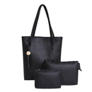 3pcs/set Solid Color Shoulder Handbags Clutch Women Top-handle Tote (Black)