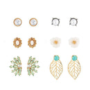 6pairs/set Elegant Rhinestone Beads Earrings Women Flower Leaf Ear Stud Jewelry