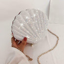 Cute Sequin Shoulder Handbags Women Small Chain Shell Crossbody Bag (White)
