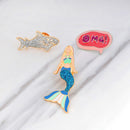 3PCS/Set Enamel Cartoon Mermaid Collar Brooch Pins Badge Corsage Brooch Jewe SP