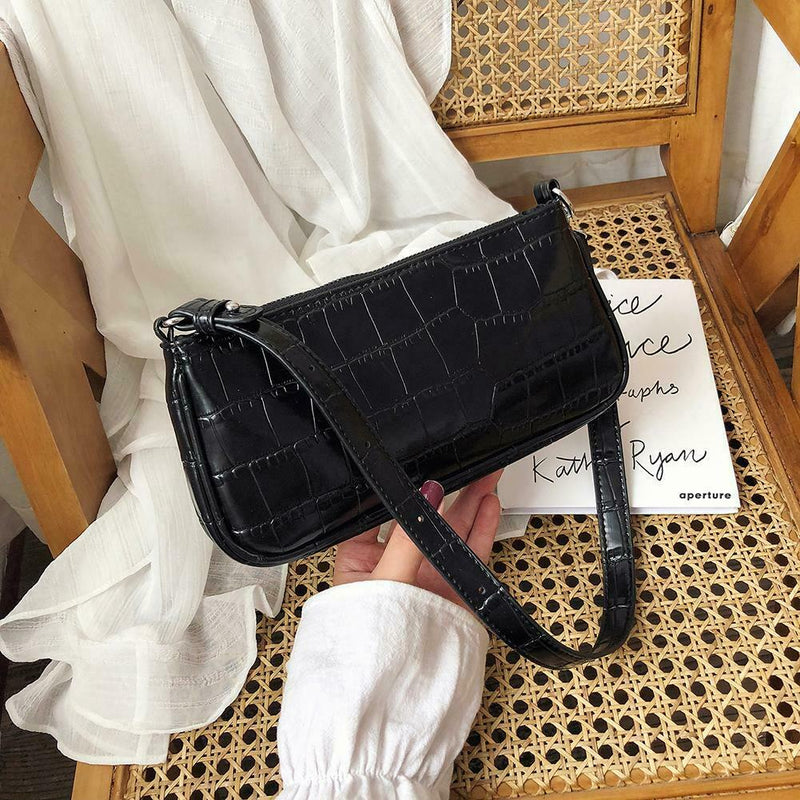 Retro Handbag Women Crocodile Leather Tote Office Lady Shoulder Bag (Black)