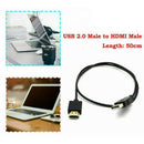 USB 2.0 Male to HDMI Male Charger Cable Splitter Adapter 20inch
