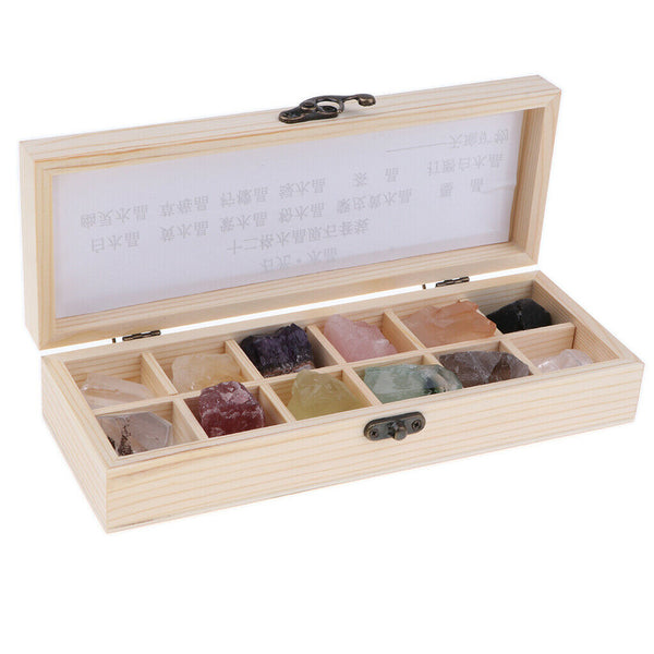 Rock and Mineral Collection 12-piece in Wooden Box, Rock Samples for Science