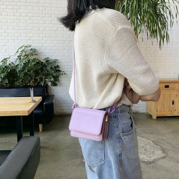 Leather Women Messenger Bag Mini Square Shoulder Satchel Handbags (Purple)
